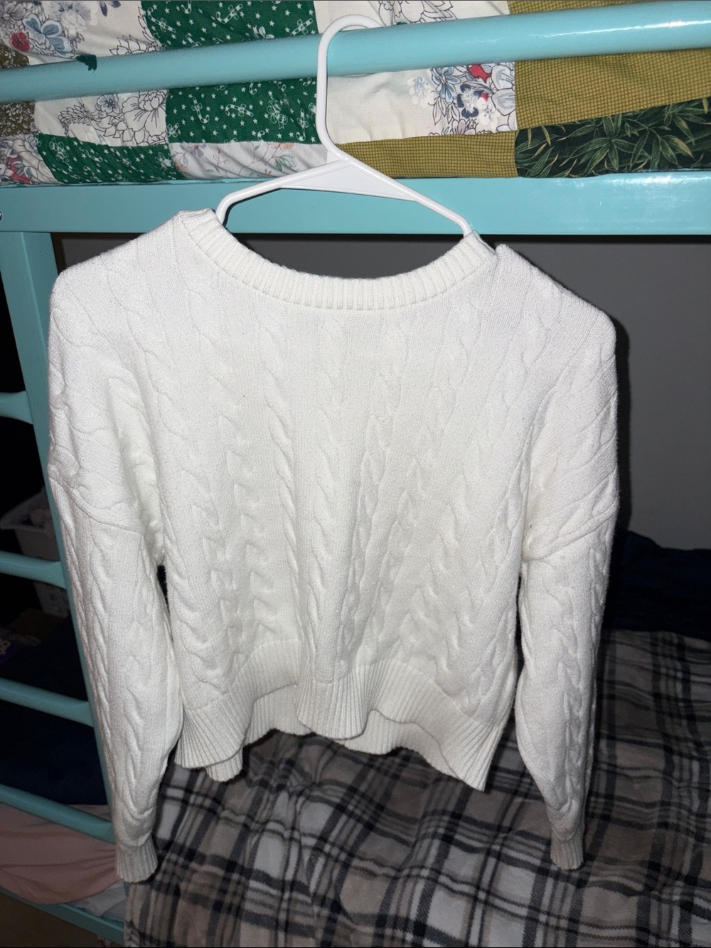 Justify White Cable-Knit Crewneck Sweater